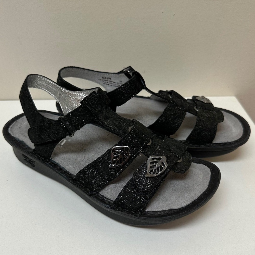 Alegria Kleo Black Leather Adjustable T-Strap Sandals Womens 37 KLE-676